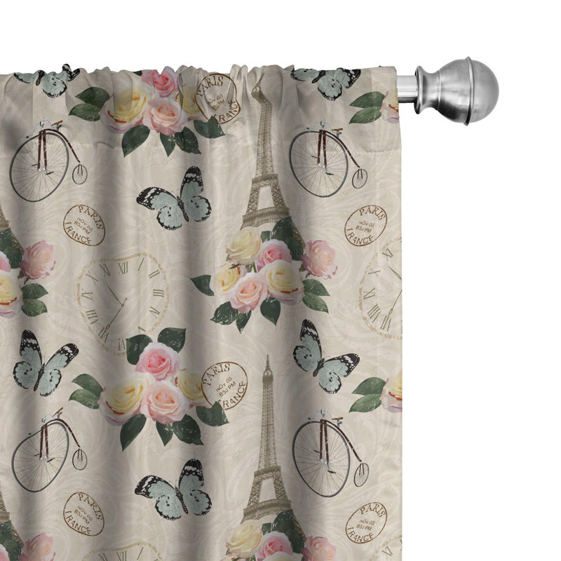French Eiffel Tower Semi-Sheer Rod Pocket Curtain Panels, 28" x 63"