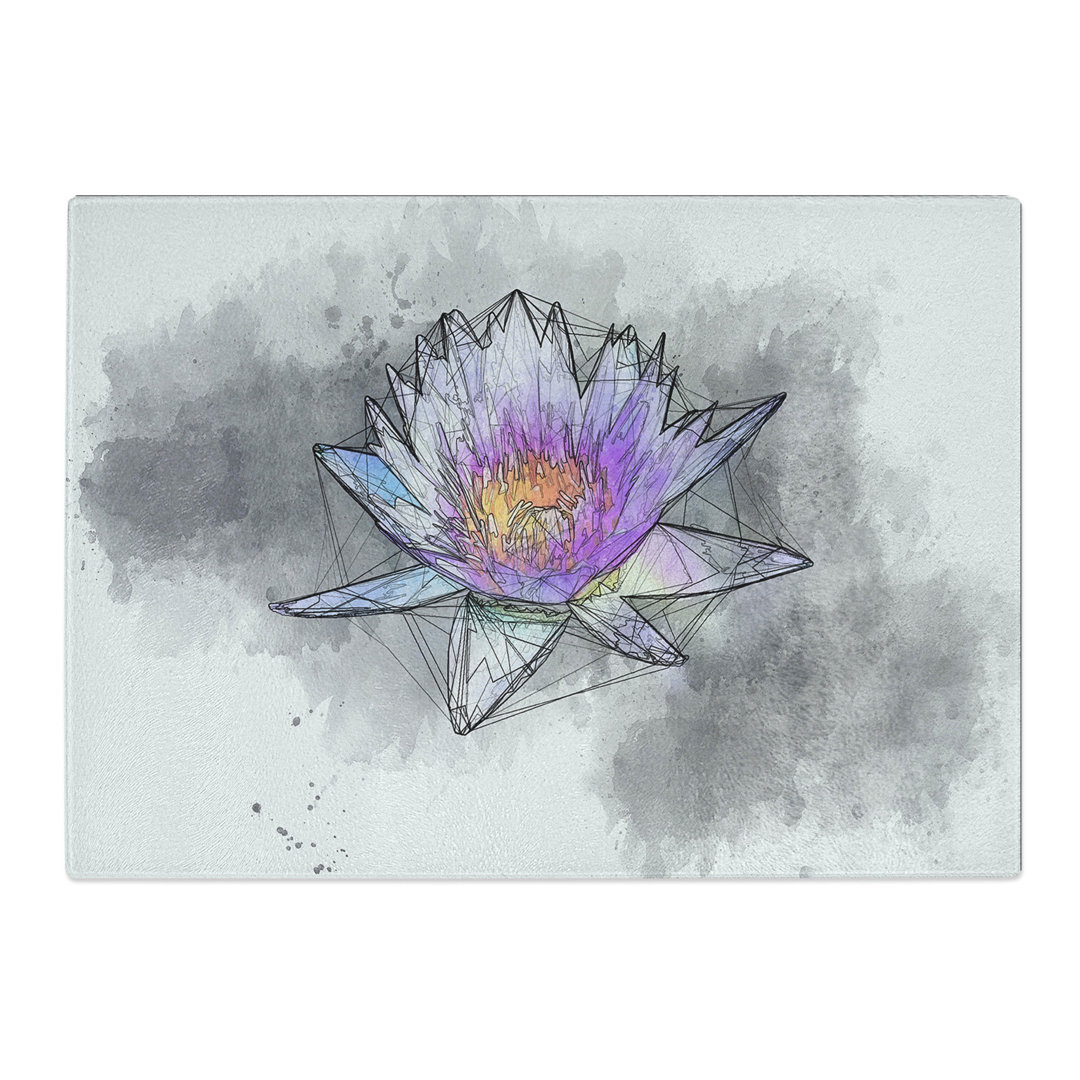 Tempered Glass Water Lily Sketch Chopping Board