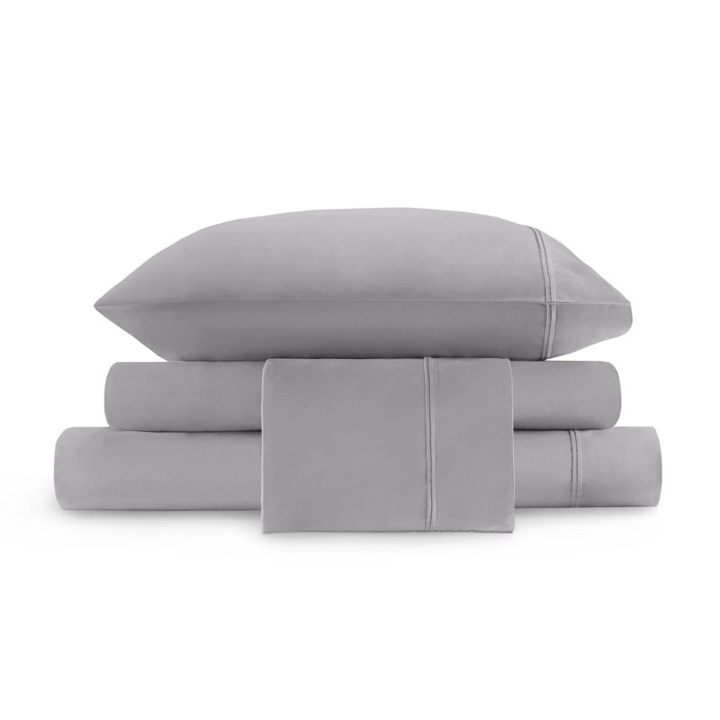 4 Pieces Sateen Sheet Set, Gray, Gray, California King Sheet Set