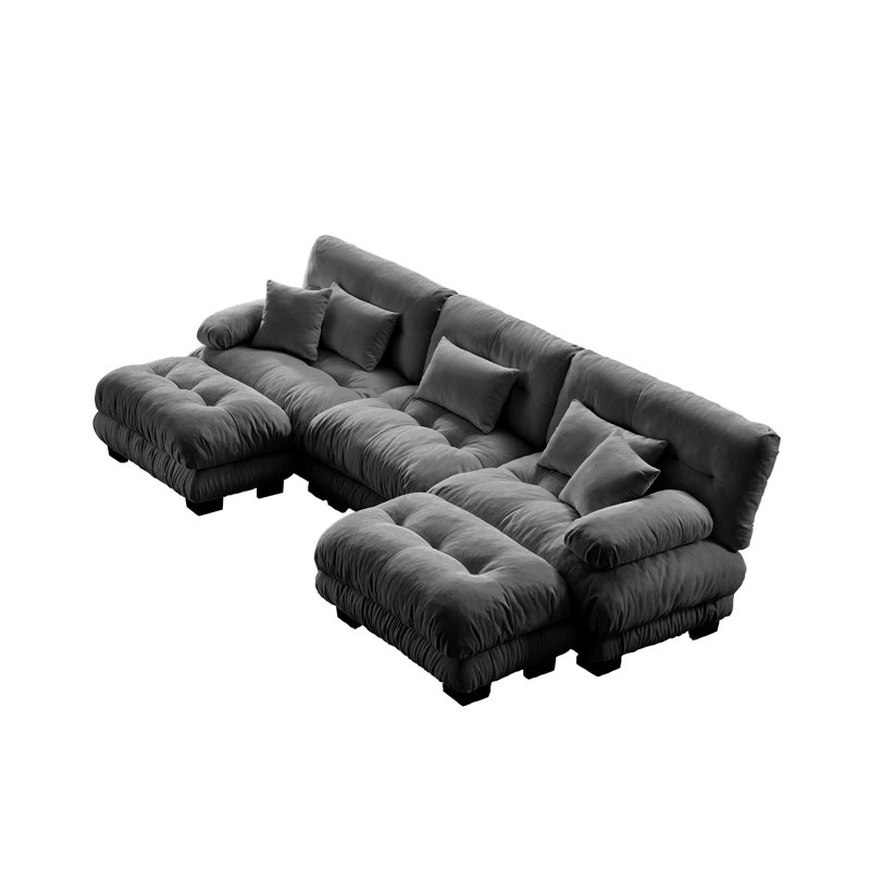 Canapé modulaire de luxe Luxury, H 35,4 po x l 133,8 po x P 36 po, Velours gris velours