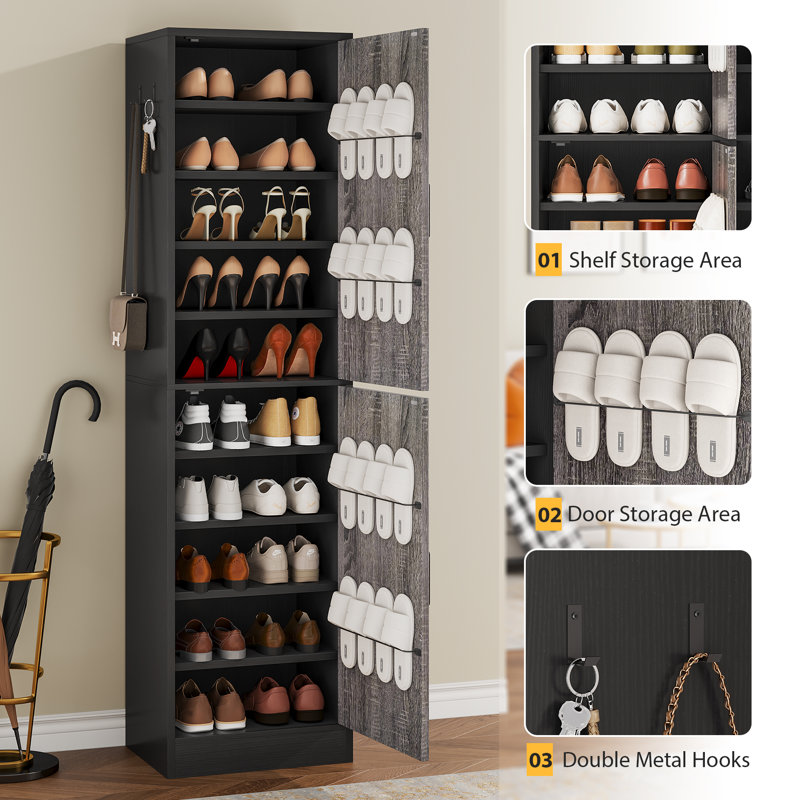71.06-Inch Modern Shoe Storage Cabinet with Adjustable Shelves, Matte Black