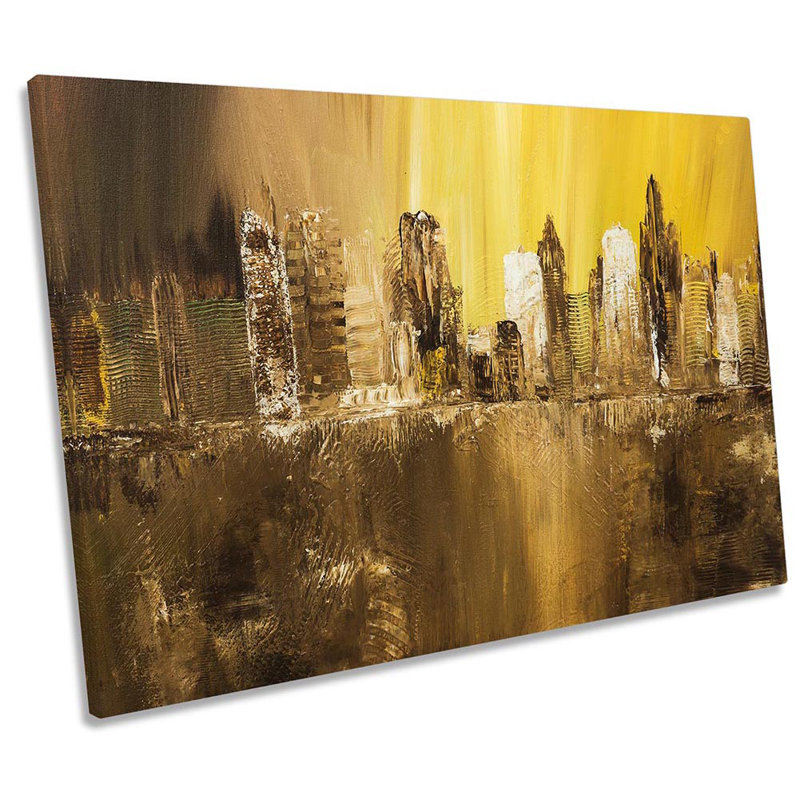 Yellow Abstract City Skyline - Wrapped Canvas Print, 91.4cm H x 137.2cm W x 4cm D