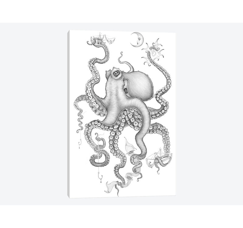 « cephalopod love », reproduction d’art sur toile, H 12 po x l 8 po x P 0,75 po, Toile tendue, Pas de tapis