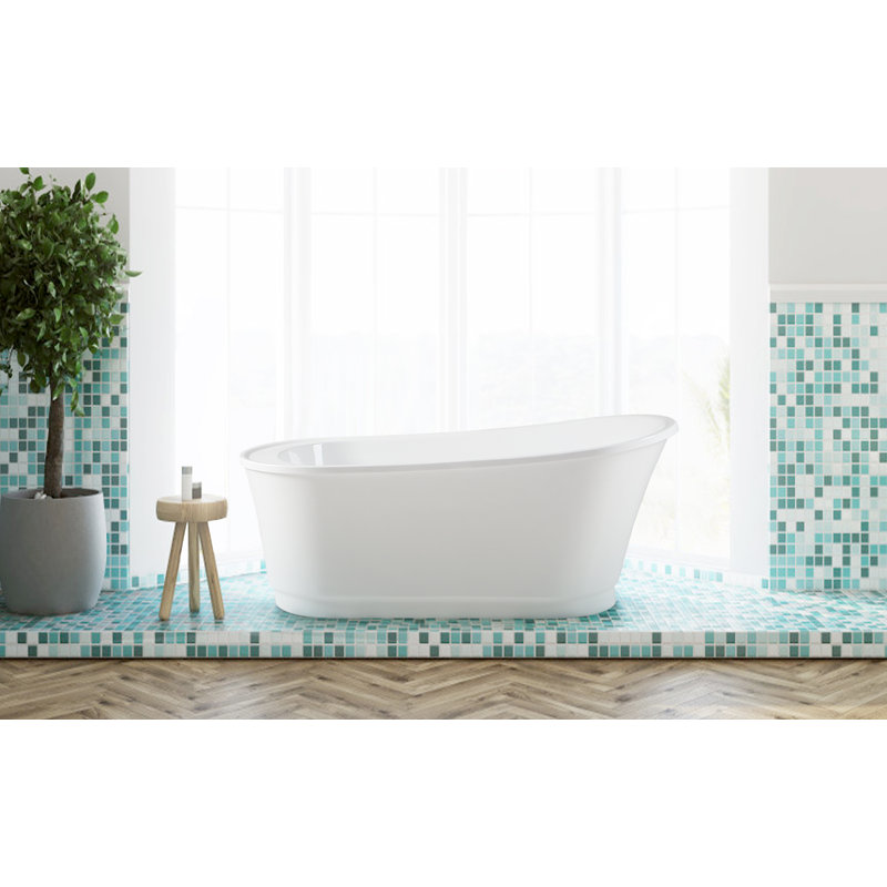 FerdY Langkawi 69" x  30" Freestanding Soaking Acrylic Bathtub with Brushed Nickel Drain