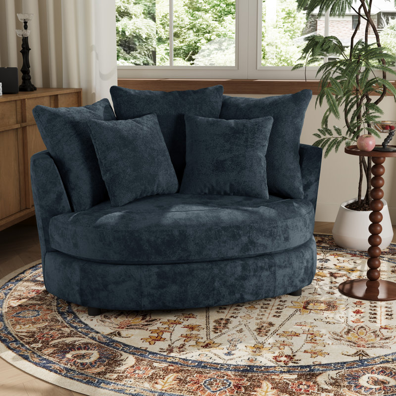 54.9"W Slipcovered Accent Barrel Chair,modern Oversized Sofa Chair With Pillows, Navy