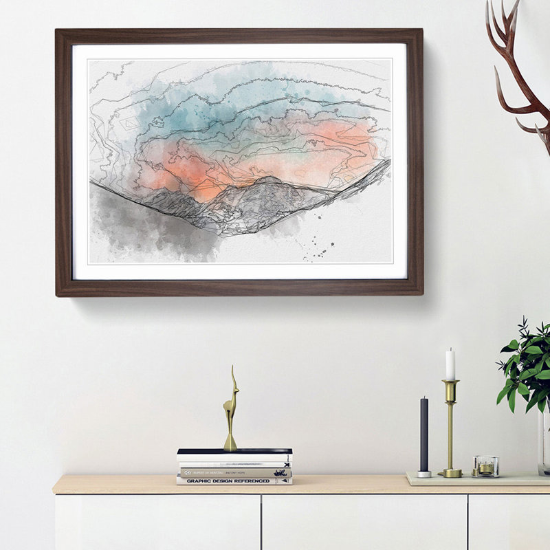 Sunrise over a Mountain in Abstract - Framed Print, 27cm H x 36cm W x 2cm D, Walnut Framed