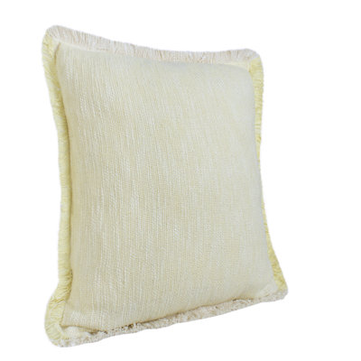 Hand Woven Distressed Solid Color Fringed Cotton Throw Pillow Cover