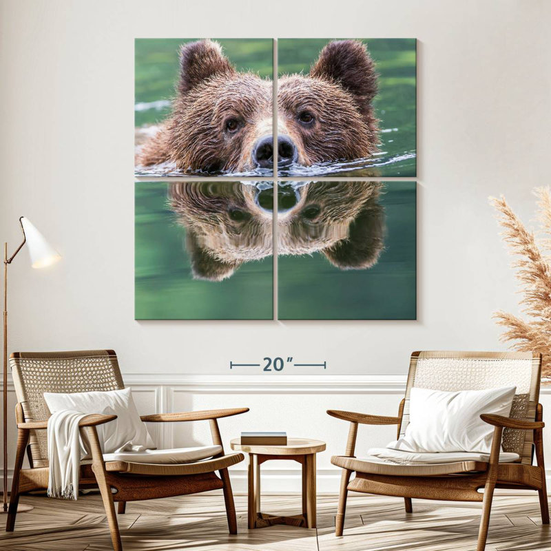 Brampt Grizzly Bear Swimming Reflection, 57" H x 57" W