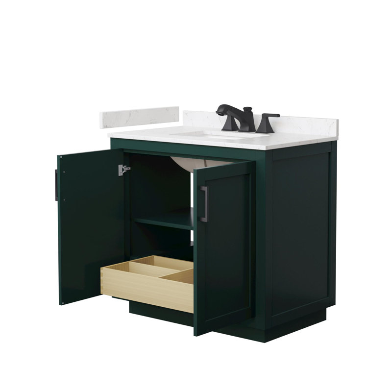 Miranda 36" Freestanding Single Bathroom Vanity with Cultured Marble Top, Green, Matte Black