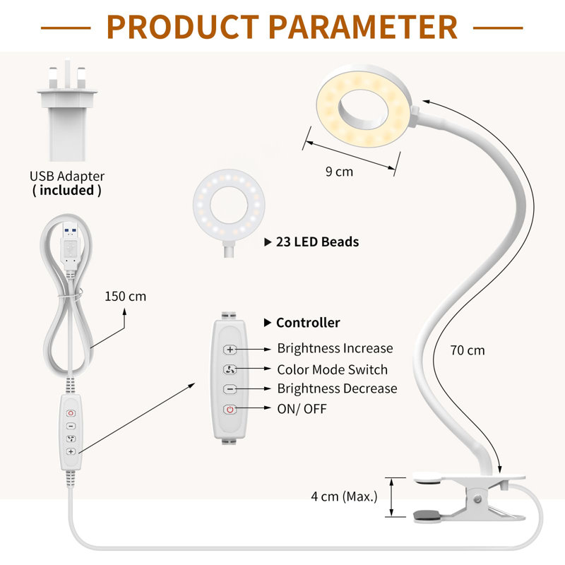 Bosmat Metal Clip On Lamp, White