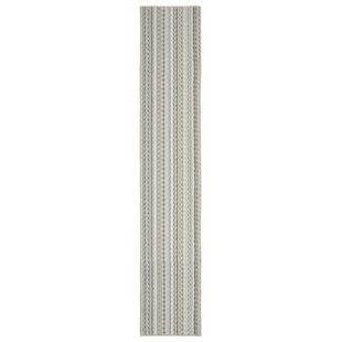 Striped Machine Made Tufted Runner 2' x 12' Polypropylene Area Rug in Ivory/Brown