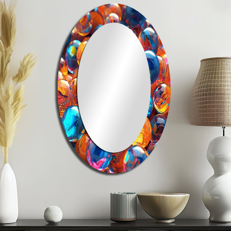 Sauli Mystical Marbles III - Abstract Shapes Decorative Wall Mirror, Modern Mirror, Printed Metal Art, 36" x 24", Oval