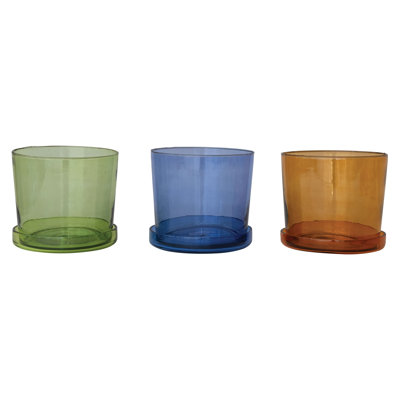 Large Hand-Blown Glass Planter With Drainage Hole And Saucer