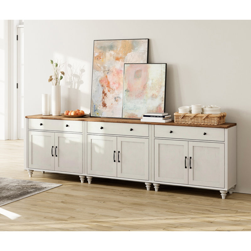 Sideboard Buffet Cabinets With 6 Doors And 3 Drawers, Farmhouse Sideboard Credenza For Dining Room, Modern Large Storage Cabinet For Living Room, White, 102 Inch