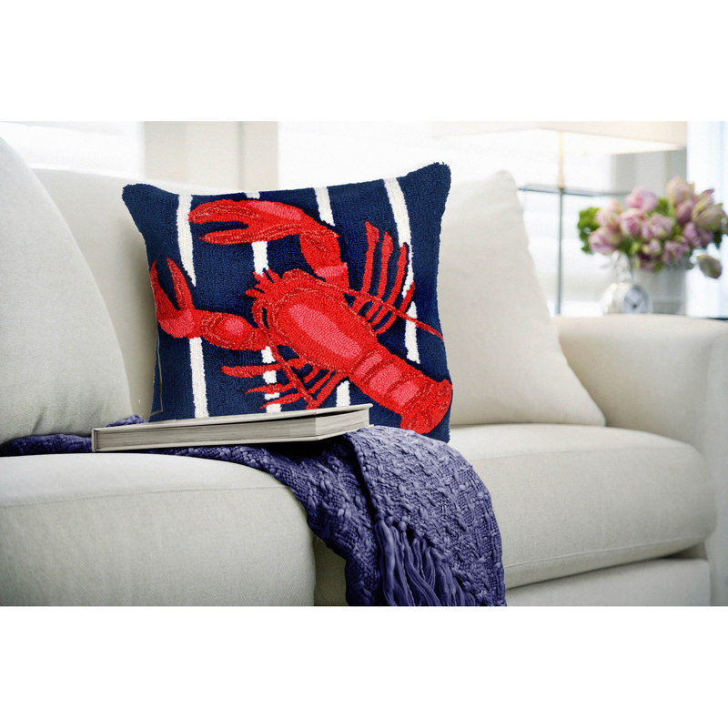  Lobster on Stripes Throw Pillow