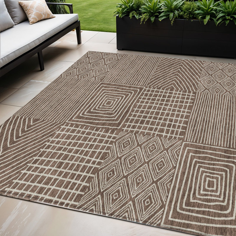 Tapis d'intérieur lavable géométrique brun 5 pi x 8 pi