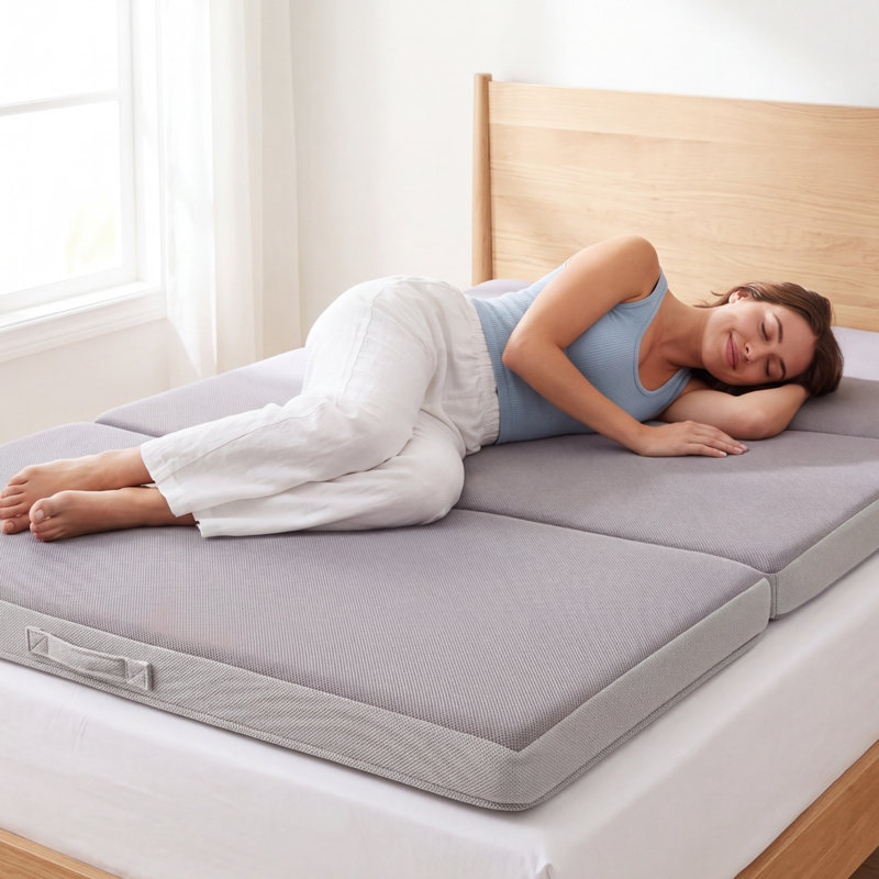 Surmatelas portatif pliant épais de 4 po avec housse de transport, housse lavable, Vert, Double