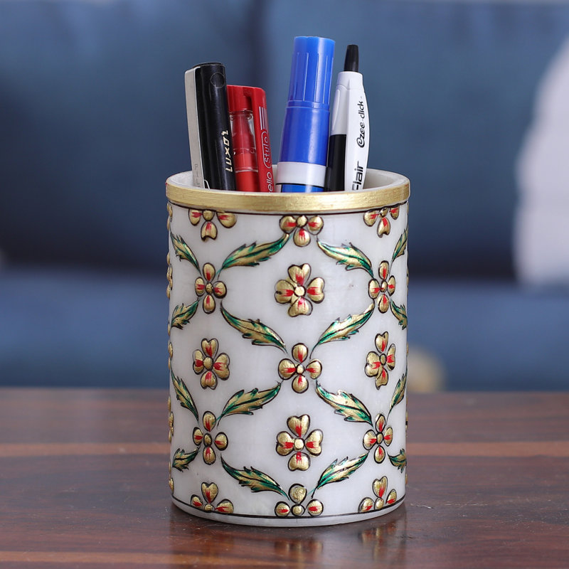 Bungalow Rose Handmade Blooming Mesh Marble Pen Holder