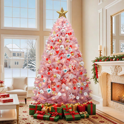 Arbre de Noël artificiel rose 4,5 pi avec éclairage réglable