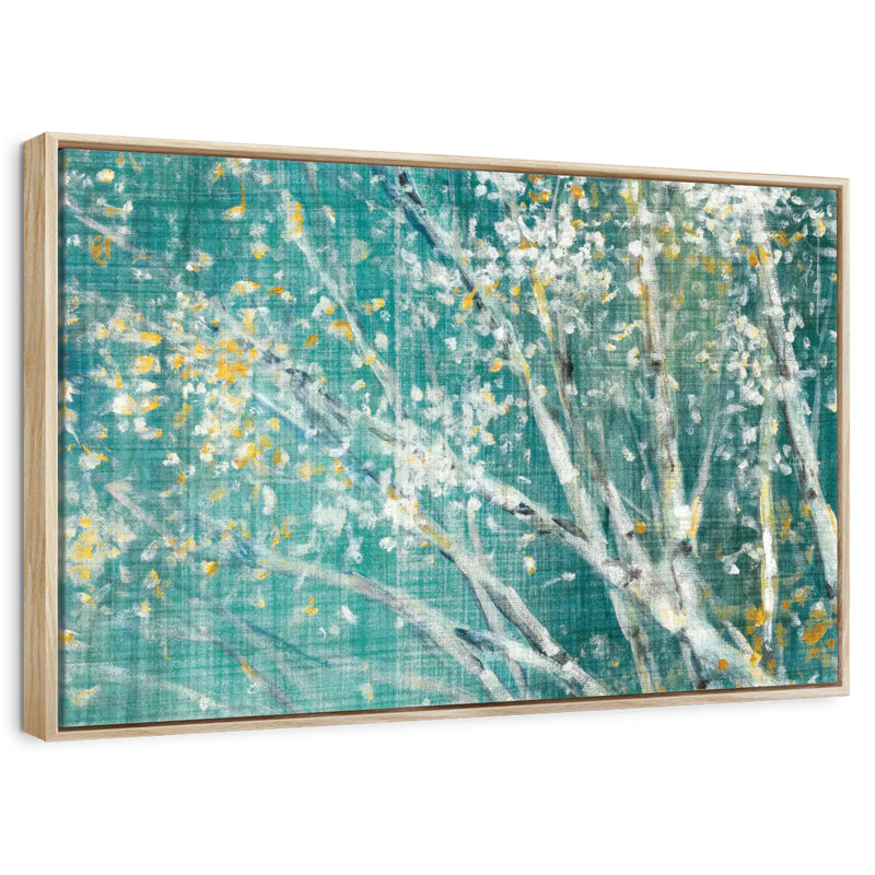 Bouleau bleu II, Cadre flottant en bois naturel, 46 po x 31 po