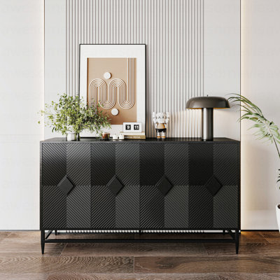 Accent Black Lacquered 4 Door Wooden Cabinet Sideboard Buffet Server Cabinet Storage Cabinet, For Living Room, Entryway, Hallway, Office, Kitchen And Dining Room