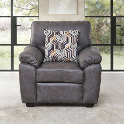 36.8"Cozy Leathaire Armchair with Throw Pillow