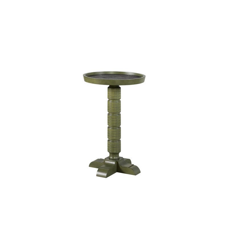 Pistache - table à taches colorées avec une finition chaleureuse inspirée, plateau rond compact pour plus de fonctionnalité, base sculptée à piédestal sculpté sur les pieds, convenant comme table d'appoint ou occasionnelle, bois massif