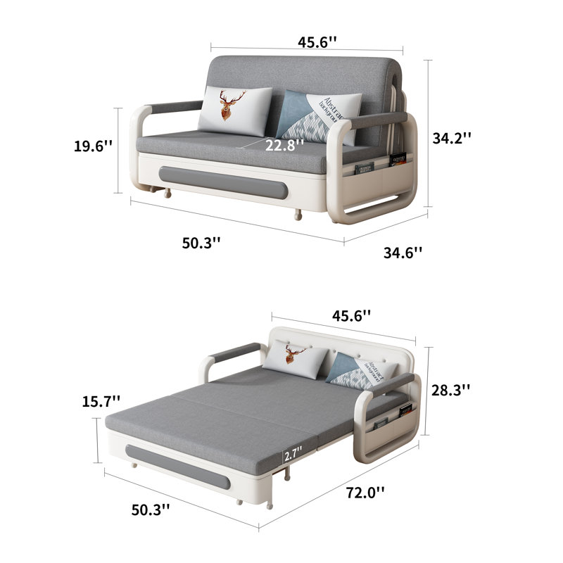 Kenidi 50.3'' Slipcovered Reclining Sleeper Sofa
