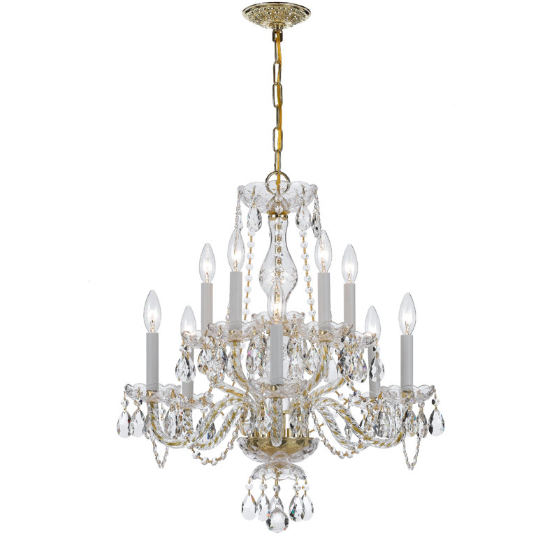 Hetrick 10 - Light Glass Dimmable Classic / Traditional Chandelier, Majestic Wood Polished/Polished Brass