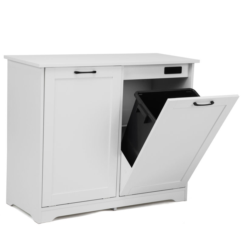 20 Gallons Double White Tilt-out Recycling Trash Cabient with Deodorizer (not Include Trash Can)