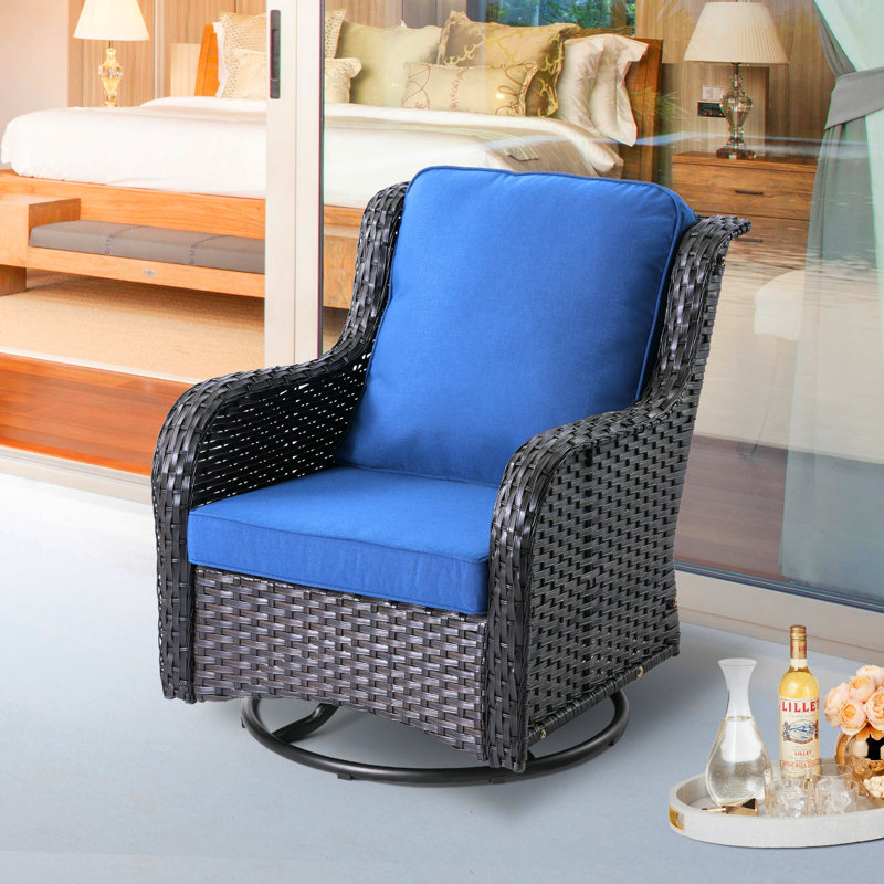 7 - Person Patio Conversation Set with Cushions, Brown, Navy