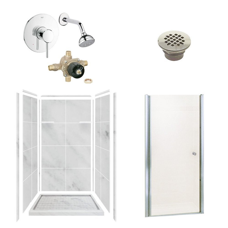 36'' W 36'' D Shower Base, White Carrara