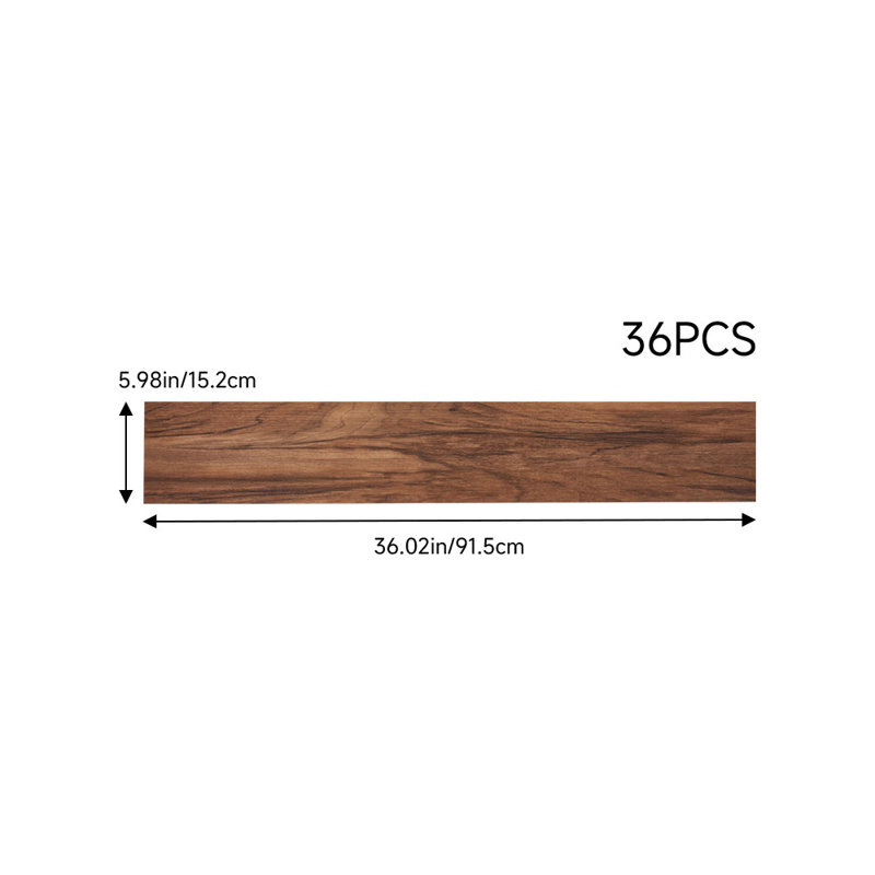 15.2x91.5 cm 36Pcs Self Adhesive PVC Flooring, Dark Brown