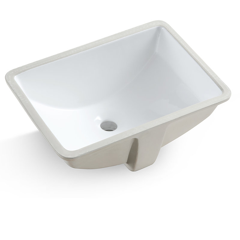 Glossy White Ceramic Rectangular Undermount Bathroom Sink
