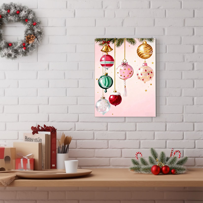 "P&L Art Colorful Christmas Ornaments", reproduction d'art sur toile encadrée, H 30 po x l 24 po