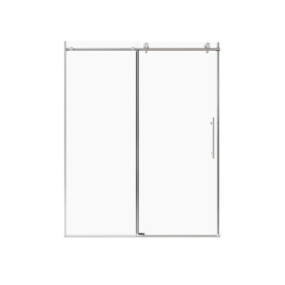 56-60" W * 76" H Stainless Steel Round Tube Frameless Single Sliding Shower Door, 1/4"-thick (6mm) SGCC Clear Tempered Glass Door, Reversible Installation