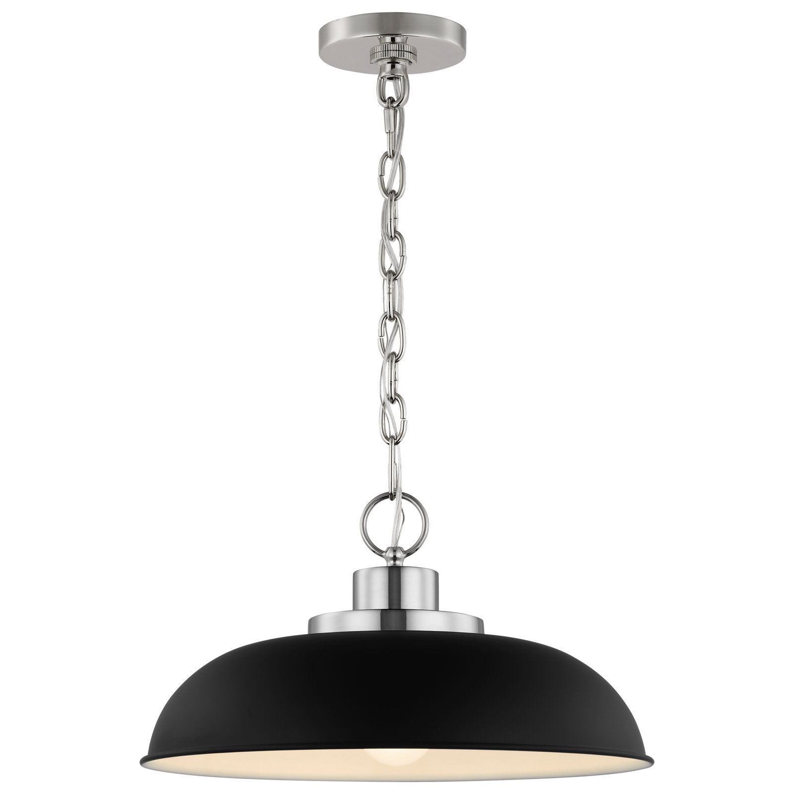 Eddy 1 - Light Single Dome Pendant, 8" H x 15" W x 15" D, Matte Black/Polished Nickel