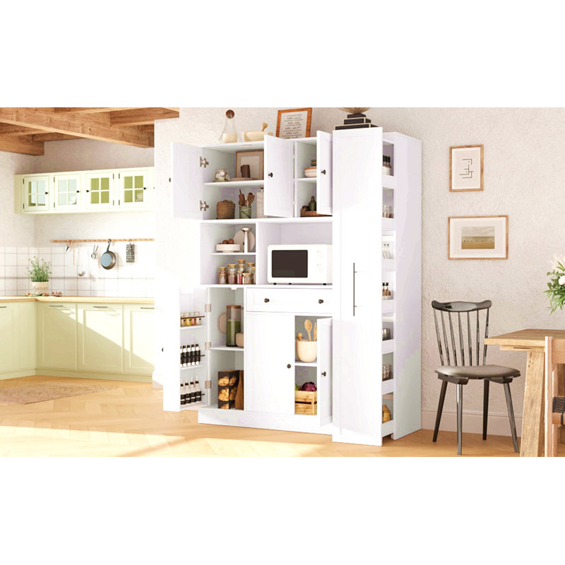 Freestanding Buffet With Hutch , Large Kitchen Pantry Storage Cabinet Cupboard With Pull-Out Side Cabinet, Door Shelves And Drawer