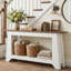 Console 63 po avec tablette de rangement, canapé d'entrée bicolore grain de bois
