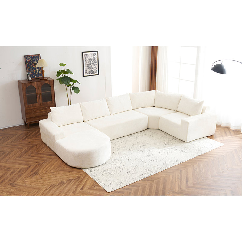 Canapé modulaire en chenille rembourré et désossé - aucun assemblage requis, Chenille beige, L 141,7 po