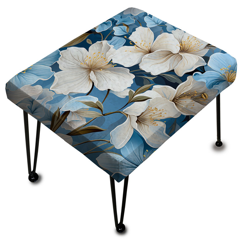Motif floral blanc et bleu - Repose-pieds rectangulaire floral
