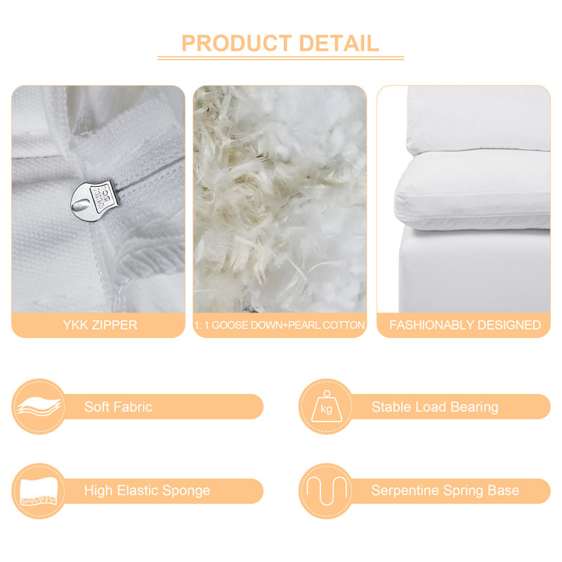 Jossa Upholstered L-Shaped Sectional Symmetrical, White Linen Blend