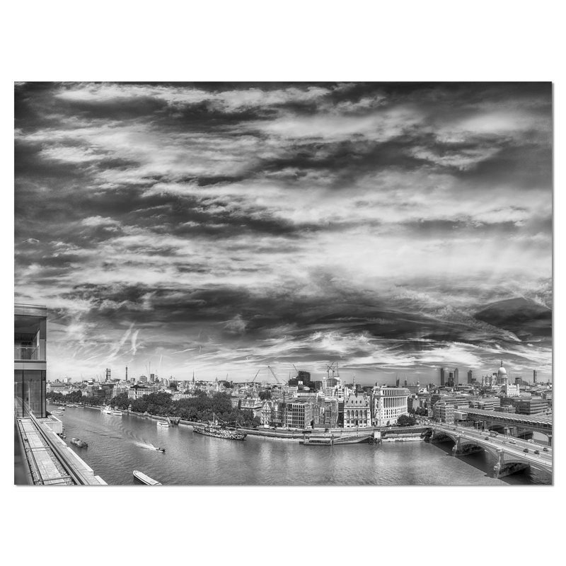 «Black and White Panoramic London», reproduction de photo sur toile tendue, H 8 po x l 12 po x P 1 po