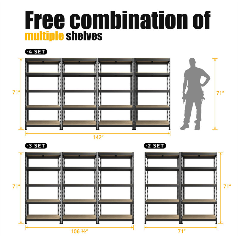 Adjustable Wall Mounted Shelving Unit, 70.98" H x 35.51" W x 15.75" D