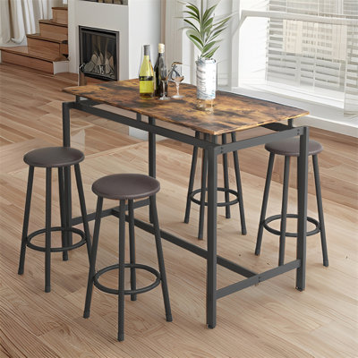 Balamos Retro Industrial Style 5-Piece Dining Table Set With 4 PU Leather Upholstered Stools, Counter Height Kitchen Dining Room Table Set Includes 1 -  17 Stories, 09B7E797E6E145CBA16BC6B88D1977DF