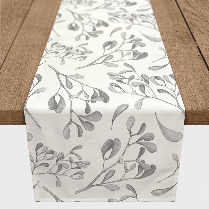 Bervin Rectangle Floral Polyester Table Runner, 72" x 16", Gray