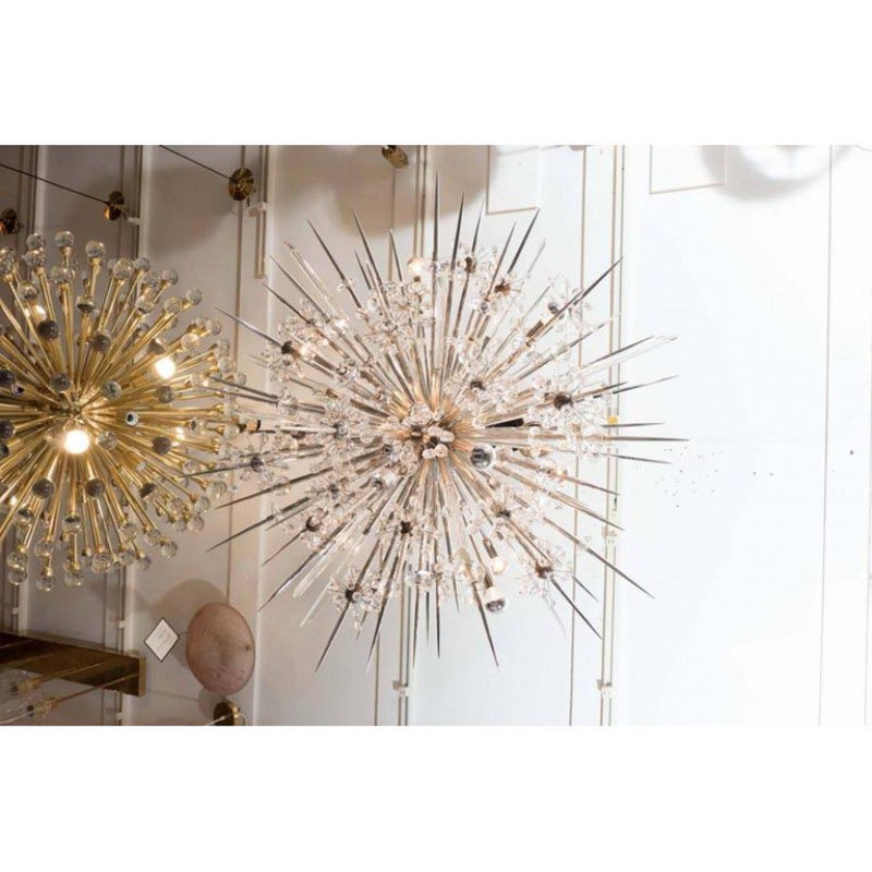 Lustre sphère en acier à 12 lumières, Laiton, Topaze, 78" Wide x 46" Depth x 46" Height