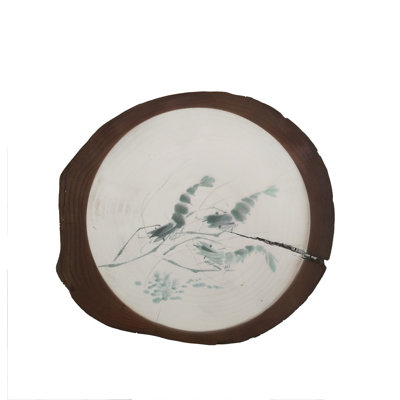 Wall Art Wood tree slice trunk art wall picture Chinese water color Shrimp painting
