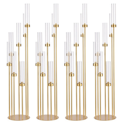 4pcs 7 Arms Candlestick Holder With Acrylic Lampshades For Wedding,48 Inch Tall Gold Floor Candelabra Centerpieces For Halloween Party Home Decoration 