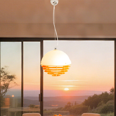 Mid-century Sunset Orange Pendant Light, 3-light Design With Glass & Acrylic, Includes Tri-color Bulbs